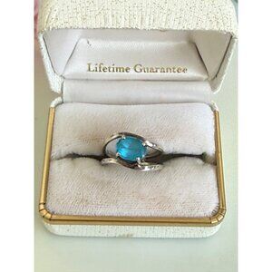 Vintage 60's Modernist Ring Sterling Silver Light Blue Topaz Size 6.5